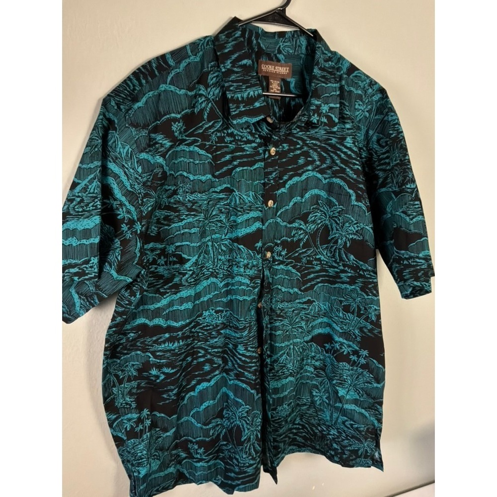 Cooke Street Hawaiian Shirt Mens XXL Black Teal Island Print Aloha - Picture 4 of 6